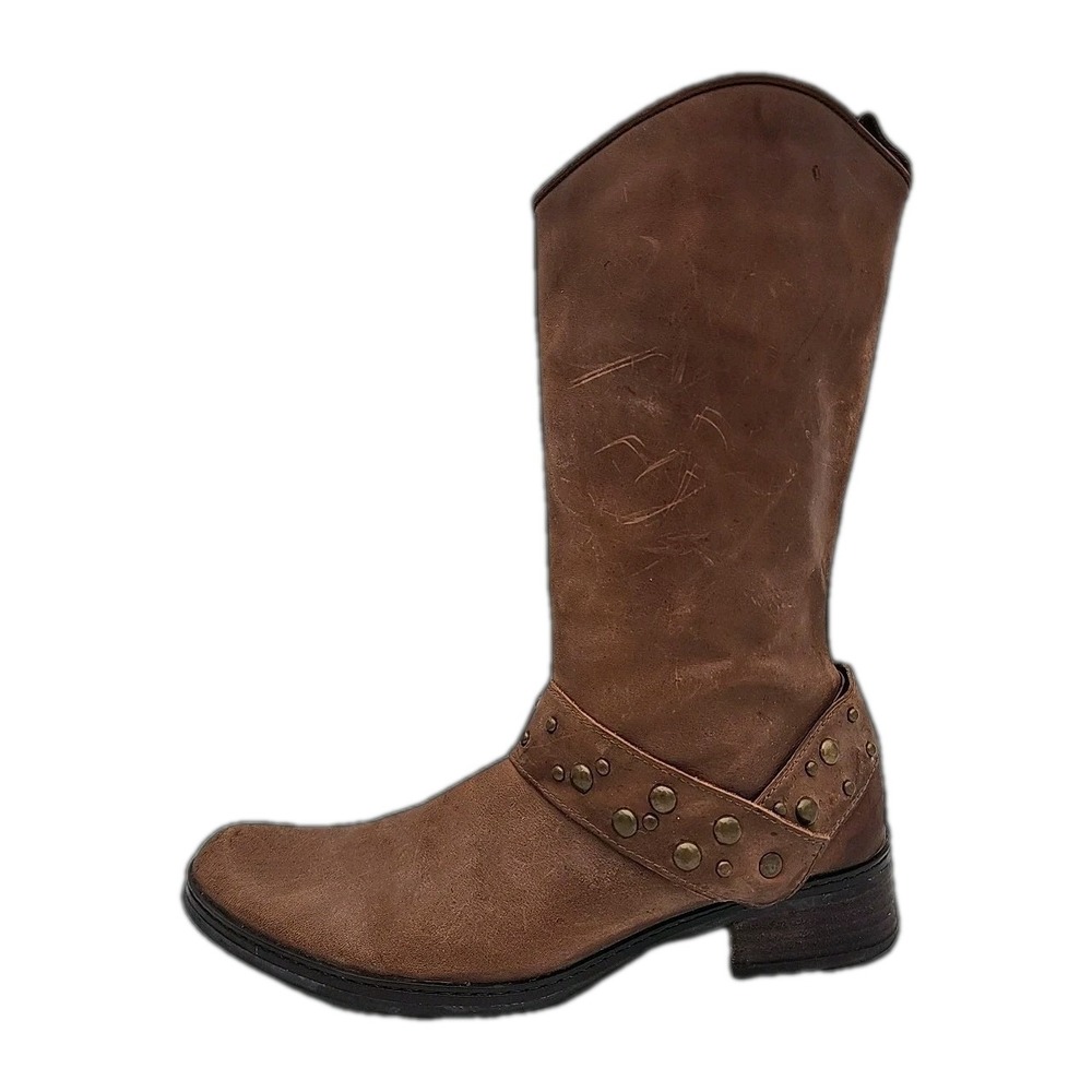 MATISSE Studded Harness Brown Leather Boot Fleece Lined Size Womens 6 M